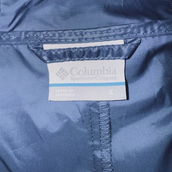 Columbia Blue Windbreaker Women’s Large Lightweight Rain Jacket Hooded Full Zip - Picture 7 of 9